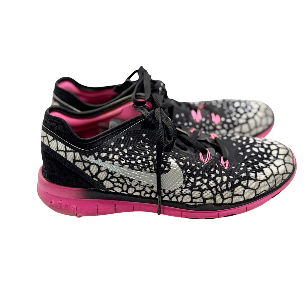 Nike Free 5.0 TR Fit 5 Print Black Pink Running Shoes 704695-012 Women's Size 6